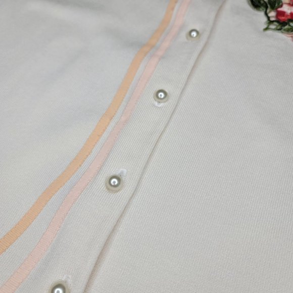 NicKnits by Nicole Miller silk blend feminine embroidered rose button cardigan - Picture 4 of 6